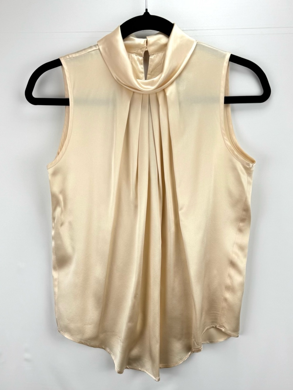 100% Silk Sleeveless Ivory Blouse - High Cowl Neck & Pleated
